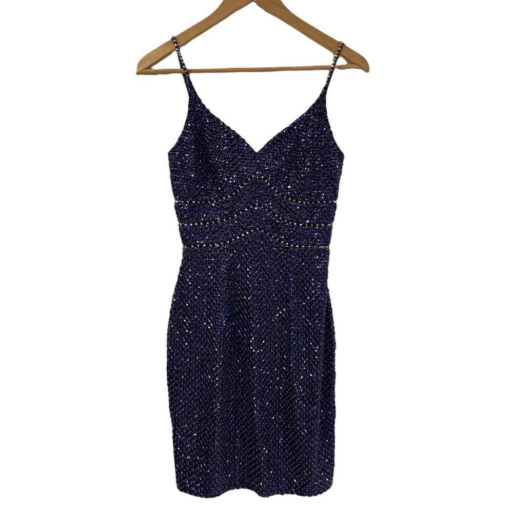 Niteline Purple Sequin Mini Dress Vintage Size 2 Cut Out Spaghetti Strap Party
